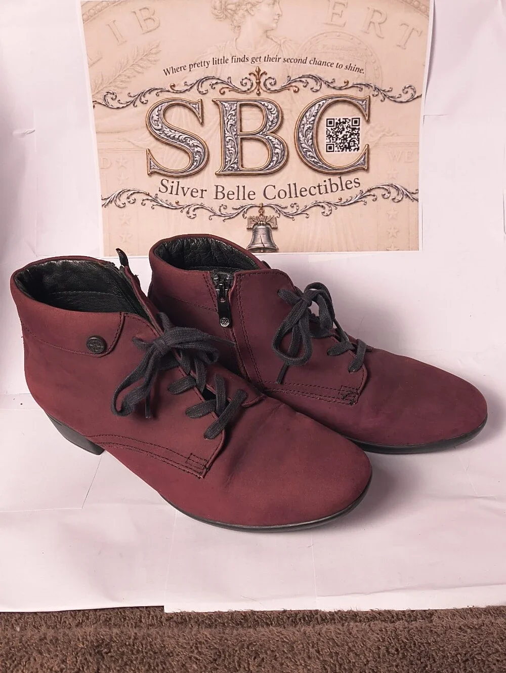 Bussola Pavia Mulberry Suede Lace Up Zip Ankle Boots EU 38 US 7.5-8